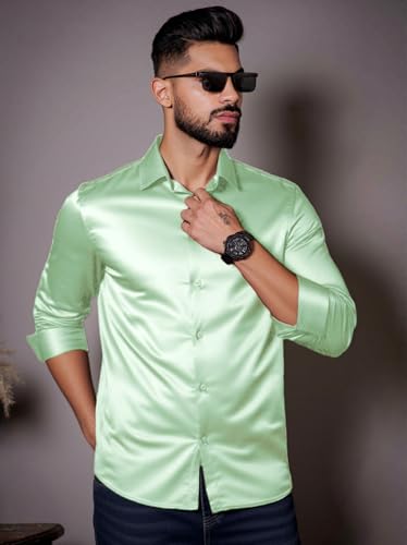 Image of IndoPrimo Men's Stylish Solid Satin Casual Shirt for Men Full Sleeve