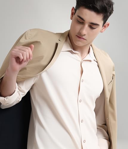 Image of TURMS Men's Solid Knitted Shirts, Odor Control, Stretchable & Breathable, Cotton Blend, Tailored Fit, Full Sleeve