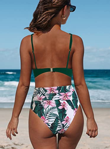 Image of Hilinker Women's Leopard Bikini Swimsuits V Neck High Waisted 2 Piece Bathing Suits