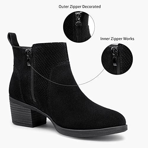 Vepose Women's 9003 Suede Leather Ankle Boots, Thick Heeled Booties, Black, Size 8 Us -With Two Zip For Lady(Cjy9003 Black 08) #TOP2
