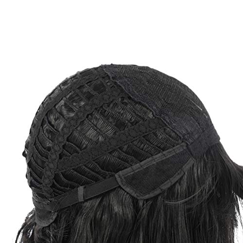Image of Black Wig Short Black Wavy Curly Bob Wig Black Wig with Bangs Synthetic Wigs for Halloween Party
