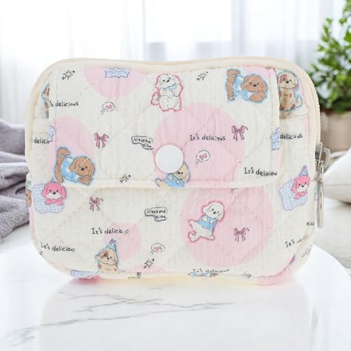 1Pcs Card Wallet Puppy Paradise Flip Wallet Polyester Beige with Pink 12x9cm