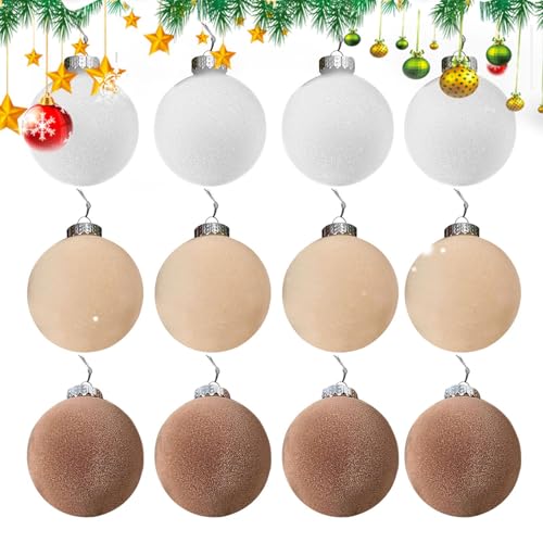 Adornos flocados, Juego de 12 adornos de árbol de Navidad colgantes, adornos con bolas de invierno para árbol de Navidad, bolas decorativas nupciales para decoración de invierno para el hogar, 3,15