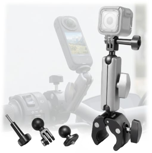 Action Cam - Supporto per moto, in alluminio, con doppia testa a sfera girevole a 360°, filettatura 1/4-20, per GoPro Hero 12 11 10 9 8 7 6 5 D-JI Osmotion Insta-360 X1 Go3 Go2