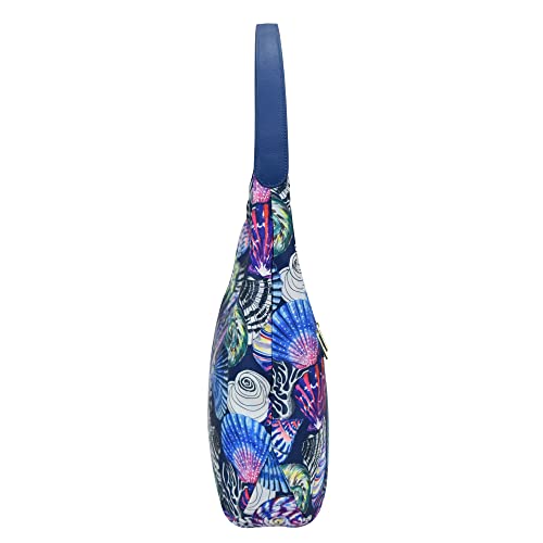 Image of Anuschka Large Sling Hobo - Wanderlust Collection - Nylon Fabric with Genuine Leather Trim and Artwork Print