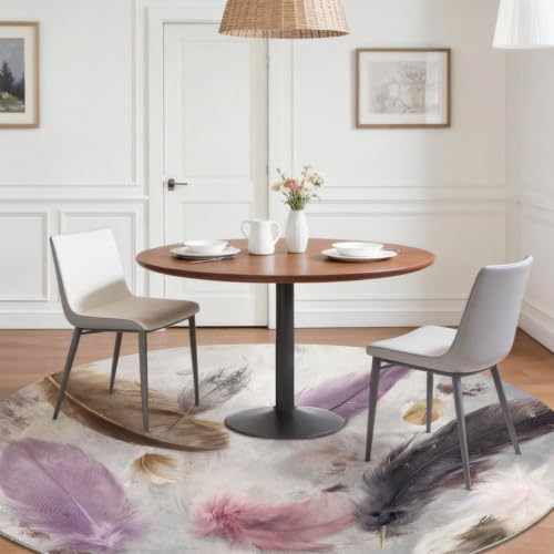 Tapis rond 120 cm antidérapant et lavable machine rose Plume - 5