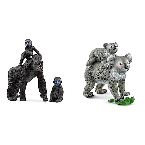 SCHLEICH 42601 Flachland Gorilla Familie, für Kinder ab 3+ Jahren, WILD Life - Spielfigur & 42566 Koala Mutter mit Baby, für Kinder ab 3+ Jahren, WILD Life - Spielset
