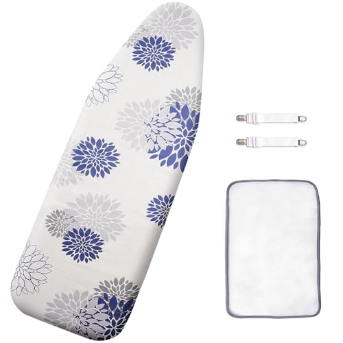 Image of SheeChung 14x42 Inch Over-The-Door Ironing Board Cover and Pad,Cotton Cover with Extra Thick Pad,Resists Scorching and Staining,Fits Door /Standard Ironing Board,Silicone Coating,Dahlia