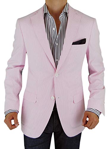 DTI BB Signature Men's Italian Seersucker 2 Button Suit Jacket Stretch Blazer