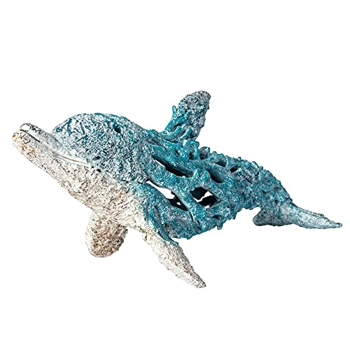 Corner Merchant Coral Reef Dolphin Sculpture – 20" Turquoise Polystone Coastal Ocean Decor | Nautical Coral Look Dolphin Figurine for Beach House, Shelf, Mantel, or Tabletop Display