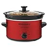 Elite Gourmet MST-275XR# Electric Oval Slow Cooker, Adjustable Temp, Entrees, Sauces, Stews & Dips, Dishwasher Safe Glass Lid & Crock (2 Quart, Metallic Red)