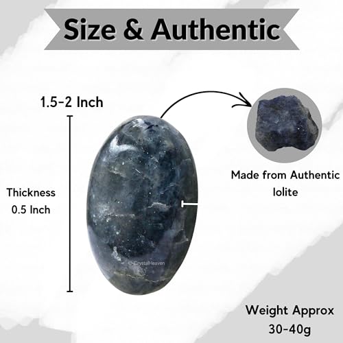 Image of Crystal Heaven Iolite Crystal Palm Pebbles Stones For Anxiety Stress Relief Massage - Aaa Grade Original Healing Gemstone Agate Palm Stone For Yoga Meditation Spiritual Reiki Feng Shui