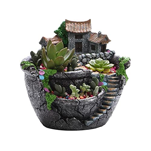 Maceta creativa para plantas suculentas con dulces casas, decoración para el jardín (plateada)
