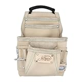 OX Tools 10 Pocket White Leather Tool Pouch - Leather Carpenter Tool Pouch with Hammer Holster and Square Pocket - Double Stitch Belt Pouches for Belt/Bag - OX-P266810