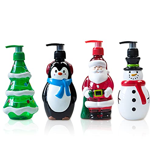 Christmas Decor Soap Dispensers Kitchen Soap Dispenser Bottles Refillable Shampoo Lotion Container Bathroom Decor Sets Santa Claus Snow Man Xmas Tree Penguin by 7 inches and with a Dish Towel 5 Pack