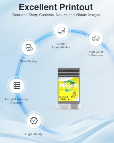 Image of PFI-030 Yellow PFI-030Y Pigment Ink Tank Compatible with Canon PFI-030 | 55ML High Capacity Yellow PFI030Y Ink Cartridges for imagePROGRAF TA-20 TA-30 TM-240 TM-340 Printers (1-Pack)