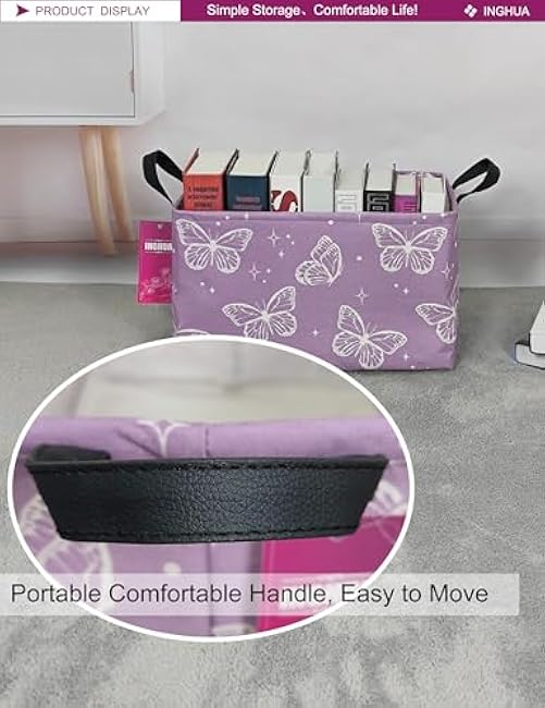 Rectangular Storage Basket Fabric Organizer Bin for Toys,Books,Clothes,Gifts,Pets-Perfect for Home,Office,Nursery,Dorm,Shelf(Rec-butterfly )