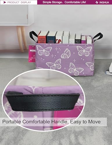 Image of Rectangular Storage Basket Fabric Organizer Bin for Toys,Books,Clothes,Gifts,Pets-Perfect for Home,Office,Nursery,Dorm,Shelf(Rec-butterfly )