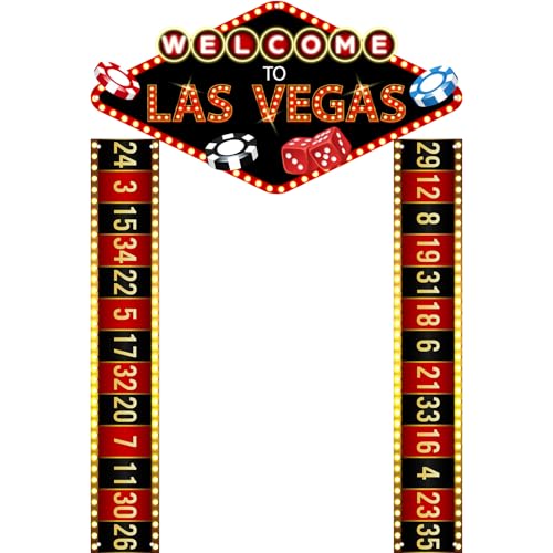 Image of Peryiter 3 Pcs Casino Night Porch Sign Banner Casino Theme Party Decorations Las Vegas Hanging Banner Welcome Porch Sign for Red Carpet Las Vegas Movie Night Game Dice Birthday Supplies Backdrop
