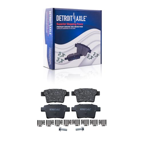 Image of Detroit Axle - Rear Brake Pads for 2005-2007 Ford Five Hundred Freestyle Mercury Montego, 2008-2009 Taurus X Sable, 2005-2008 Jaguar X-Type, Ceramic Brake Pads w /Hardware Replacement