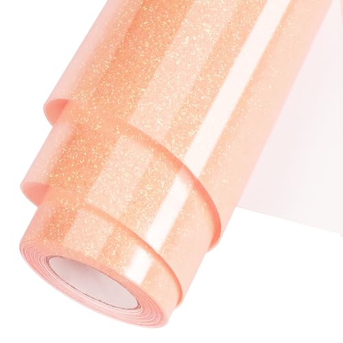 WOOGLITTER Blush Glitter HTV Heat Transfer Vinyl Roll 12inch x 20 ft for T-Shirt Crafts Glitter Iron on Vinyl Suitable for Cricut, Silhouette Cameo or Heat Press Machine