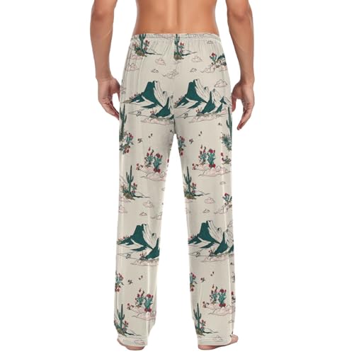 Men’s Desert Cacti Pajama Pants with Pockets, Comfortable Lounge Sleep Bottoms#6972