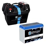 Mighty Max Battery 12V 100Ah Lithium Battery with Trolling Motor Smart Box for 12Volt Batteries Group 24, 27, 31 Marine Batt Box with Dual USB, DC Outlet, Voltmeter and Circuit Breaker