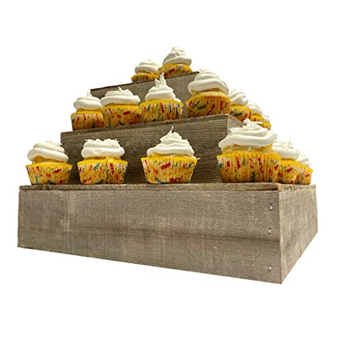 Barnwoodusa | Wood Cake Stand | Set Of 3 | Natural Weathered Gray | Rustic Wooden Wedding Dessert Display Stand | Vintage Cupcake Stand | Farmhouse Wedding | Antique | Sturdy | 100% Reclaimed Wood #TOP7