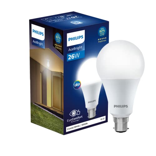 Philips 26-watt LED Bulb |AceBright High Wattage LED Bulb|Base: B22 Light Bulb for Home | Crystal White, Pack of 1