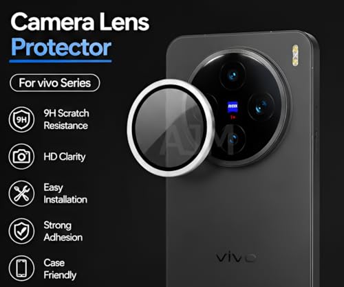 Image of AJM Camera Lens Protector Compatible with Vivo X200T, 9H Tempered Glass Camera Guard, HD Clear Anti Scratch Lens Protection, Bubble Free Easy Installation, Metal Ring Camera Cover (Silver)