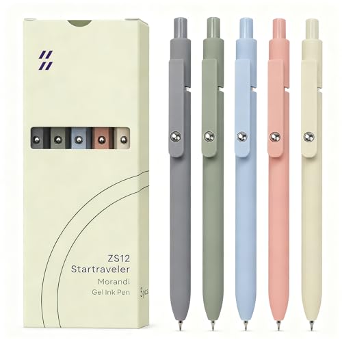 FIOVER Gel Pens, 5pcs 0.5mm Quick Dry Black Ink Fine Point Smooth Writing Pens High-End Series Ballpoint for Office School Supplies(Morandi)