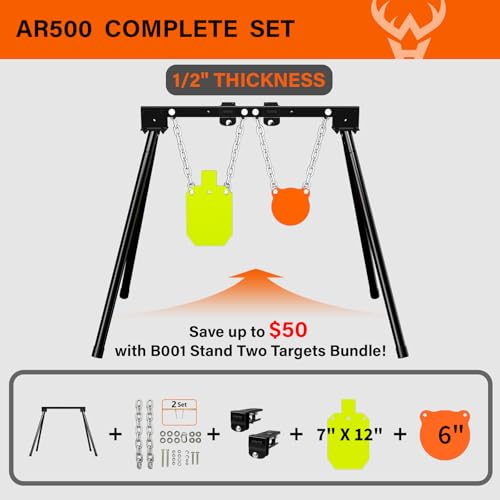 Image of Highwild Expandable AR500 Steel Targets System 1 /2 inch Thick Steel Shooting Targets with Stand and Extension Brackets, All Parts Replaceable Separately