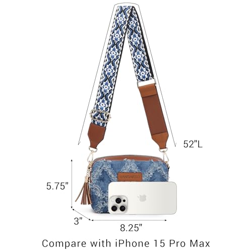 Women Tassel Quilted Crossbody Bag Distressed Denim Purse Small Shoulder Handbags Fashion Travel Bag with Wide Strap4