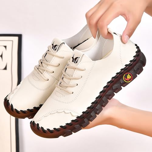 Image of Women's Tendon Soft Sole Casual Orthopedic Shoes Fashion HandSewing Leather Non-Slip Flat Loafers Low-top Outdoor Comfy Breathable Walk Mam Nurse Shoes