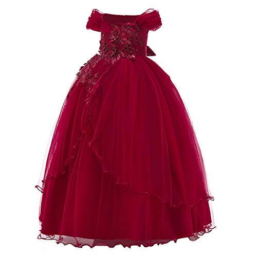MYRISAM Flower Girl's Embroidery Dress Off-Shoulder Princess Bridesmaid Wedding Birthday Communion Party Formal Long Prom2