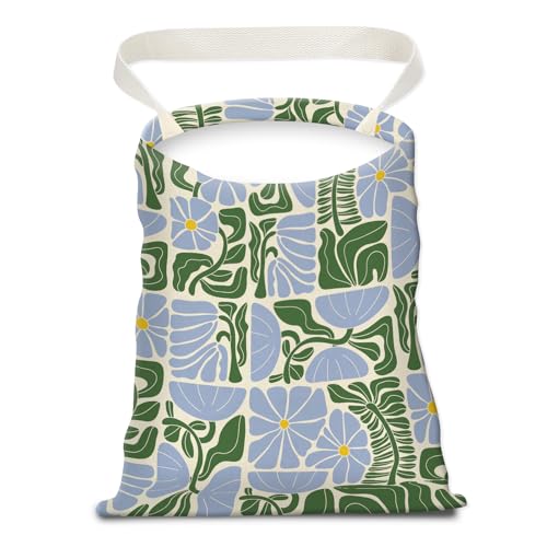 Image of Car Trash Can, Seat Back Hanging Trash Bag, Cute Canvas Garbage Bag, Essential Car Trash Bin Cars Organizers Floral Leaves