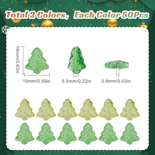 SUNNYCLUE 1 Box 100Pcs Christmas Trees Glass Beads Tree Shaped Bead Bulk Transparent Crystal Green Xmas Winter Glitter Sparkle Loose Spacer Beads for Bracelets DIY jewellery Making Crafting Accessorie - Image 2