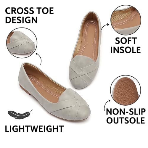 Image of Women's Stylish Flat Belly Shoes - Comfortable Faux Leather Slip-Ons with Crisscross Strap Flats for Office & Casual