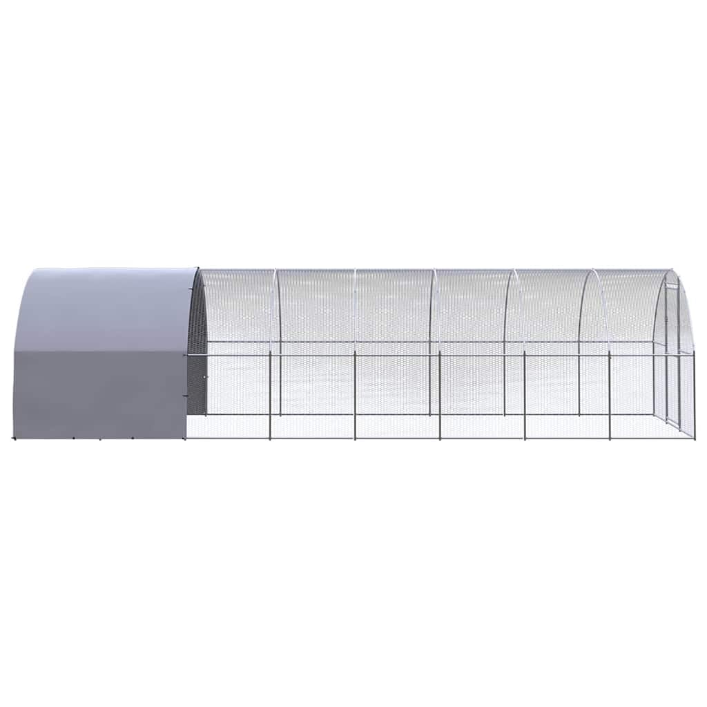 Gallinero exterior 3 x 8 x 2 m de acero galvanizado con techo de polietileno impermeable, resistente recinto para animales pequeños para pollos, patos, conejos, ratones, ratas, hurones, degu