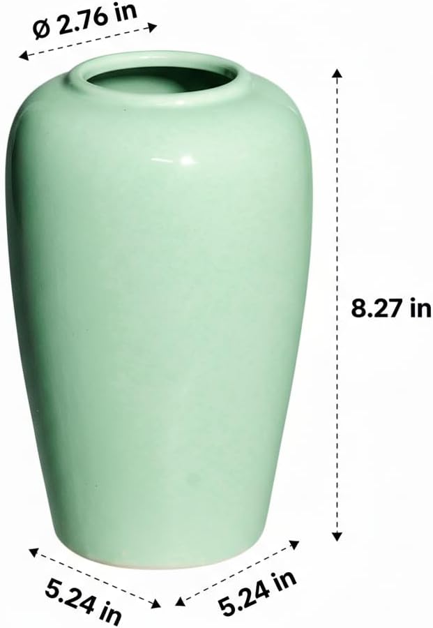 Green Vase, 8 Inch Boho Ceramic Vases for Home Decor, Modern Teal Flower Vase for Living Room Decor, Decorative Centerpiece for Coffee Table, Kitchen