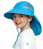 INOGIH Kinder-Sonnenhut mit Nackenklappe, LSF 50+, Sonnenschutz, Sommer-Strandhut, breite Krempe, Fischerhut für Jungen und Mädchen, Alter 6–12 Jahre, blau, 6-12 Years
