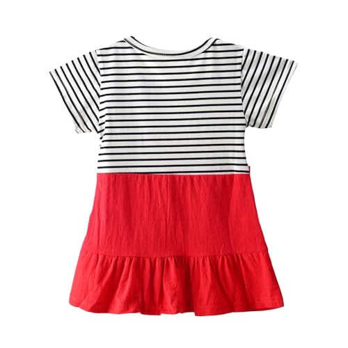 Image of Bold N Elegant Multicolor Stripe Cartoon Face Summer Tunic Pinafore Pinny Midi Dress Frock for Infant Toddler Baby Girls
