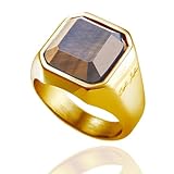 [Cisst liber] 指輪 リング メンズ レディース イエロータイガーアイ シグネットリング 印台 印台リング サージカルステンレス ステンレス 天然石 石 石付き ゴールド 金 15号 〜 16号