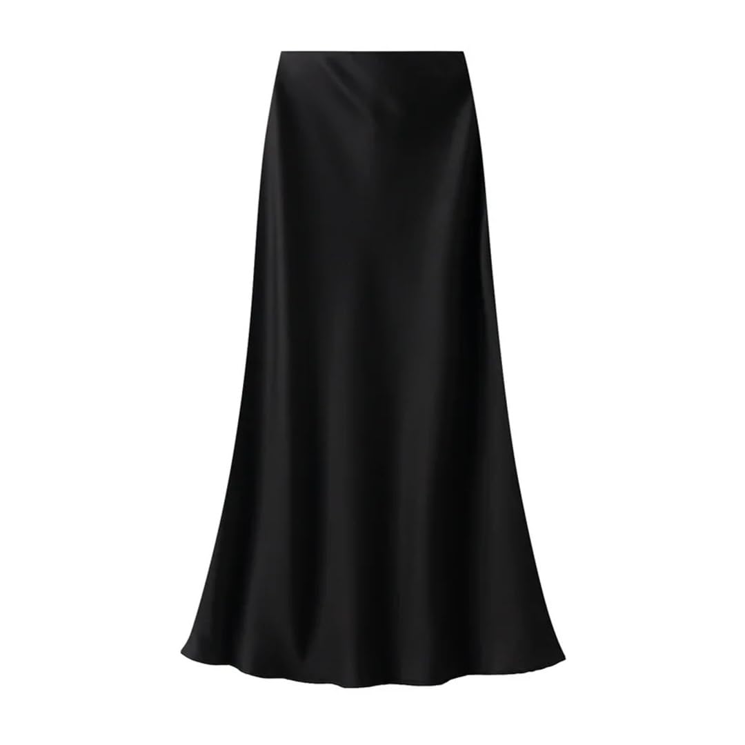 Jupe d'été taille haute pour femme - Jupe élégante en satin - Taille élastique - Jupe mi-longue pour le bureau