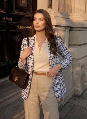 EVALESS Blazers for Women Fall Outfits Business Casual Jackets Plaid Coats - Image 6