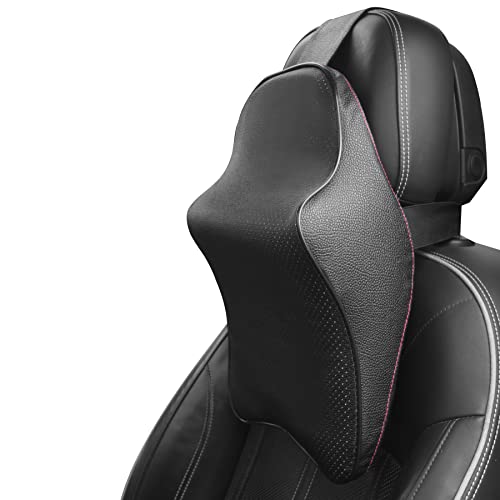 .ES-GOO Nackenkissen Auto PU-Leder Memory-Schaum Nackenstütze Kopfstütze Auto Schwarz...
