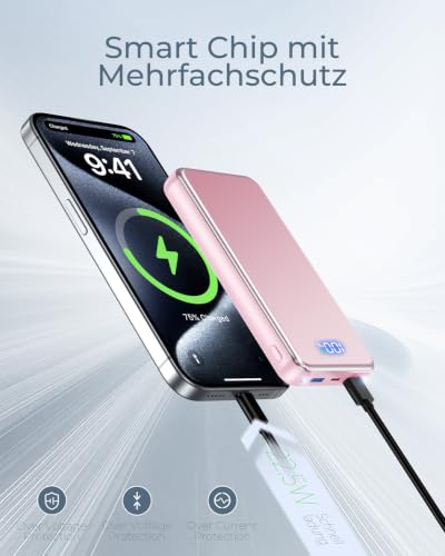Power Bank, 30% Größere Kapazität 26800mAh Powerbank, mit 3-in-1 Kabel,Rosa – Ansicht 3