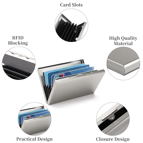 Image of Stainless Steel Credit Card Wallet RFID Blocking Metal Case Pocket Business Card Holder for Women and Men