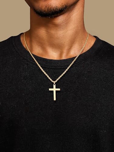 NORBU 925 Sterling Silver Cross Necklace for Men, Hypoallergenic Cross Pendant with Secure Lobster Clasp, Gold Religious Jewelry Gift for Baptism/Easter/Father's day4