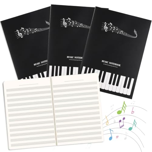 GTJEOI 4 Stück Notenheft 16K 16 Seiten mit je 12 Leere Notensysteme Leere Notenblätter Musikheft mit Notenlinien für den Musikunterricht Hausaufgaben Anfänger Fortgeschrittene